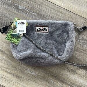Kavu Gray Crossbody Bag with Plush Material and Zipper Closure